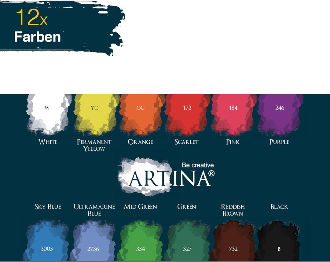 Artina Colaro Farbkasten Aquarellfarben 12 Set Wasserfarbe Malkasten Metallkasten mit Aquarell Palet