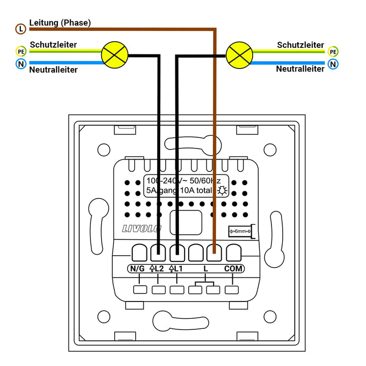 LIVOLO 2-Weg Lichtschalter/Steckdose TouchSchalter Komplettset mit Serienschalter Steckdose und Glas