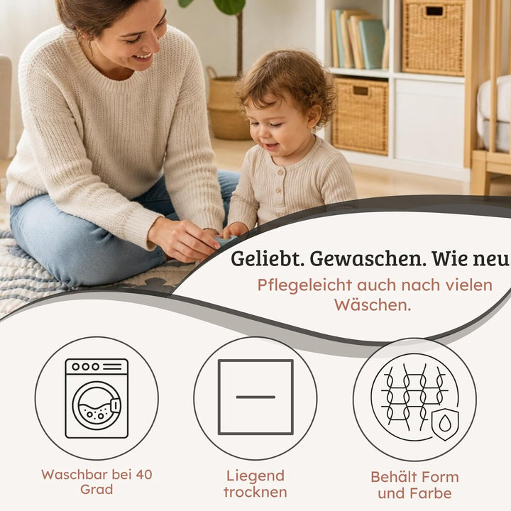 Spieldecke Baby 100 × 100 cm – Wendbar & Gepolstert | Waschbare Krabbeldecke – ideal für Tummy Time,