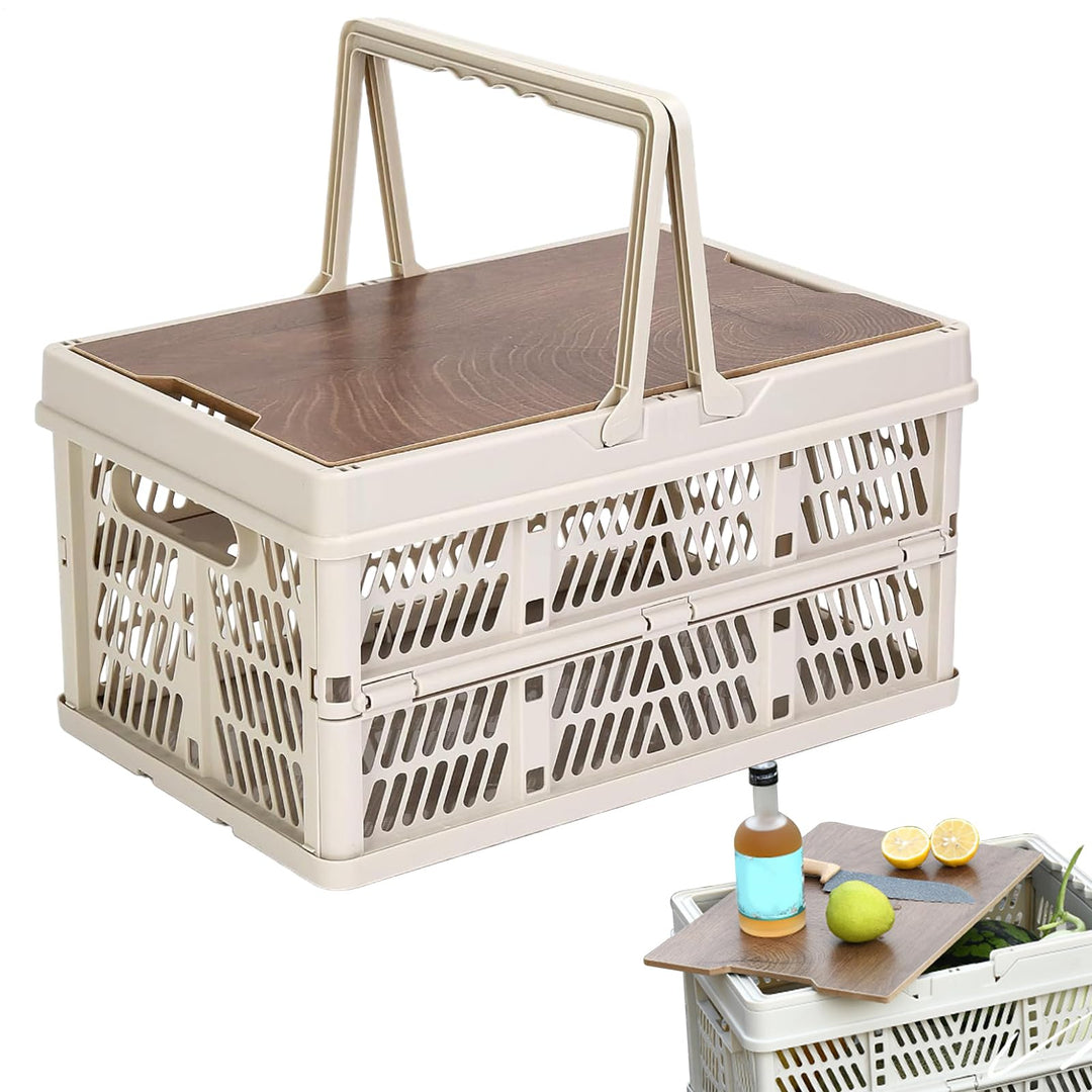 Camping Box | Klappbarer Picknickkorb - Praktische Transportkisten mit Griffen und Deckel stapelbar
