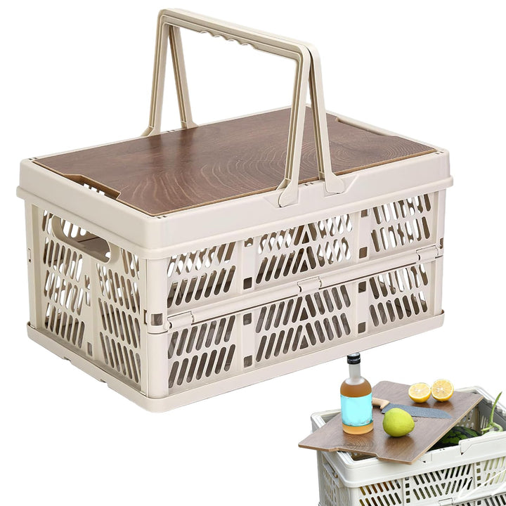 Camping Box | Klappbarer Picknickkorb - Praktische Transportkisten mit Griffen und Deckel stapelbar