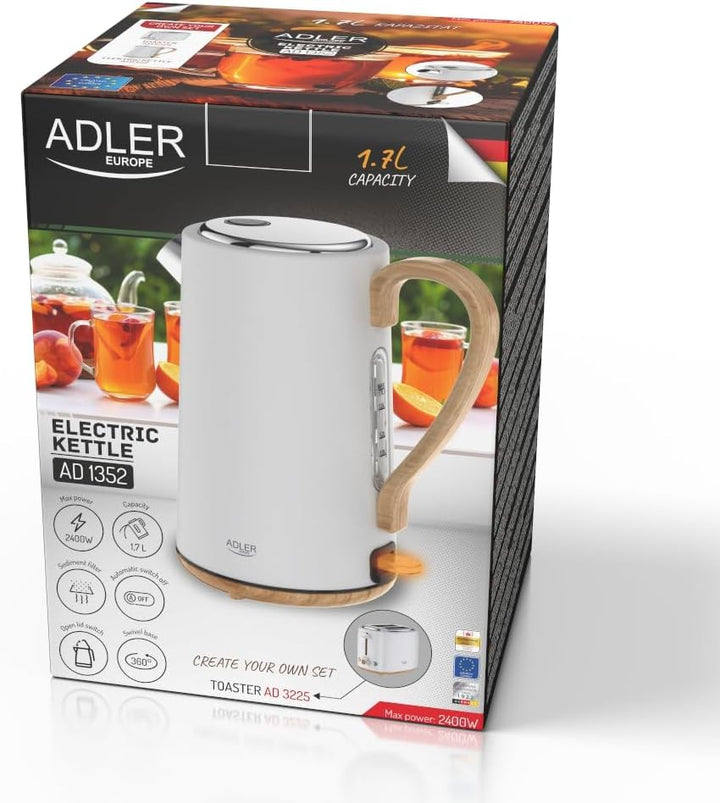 Adler Wasserkocher weiss 1,7 Liter | Sicher & Schnell | STRIX Überhitzungsschutz, Kalkfilter & 2200W