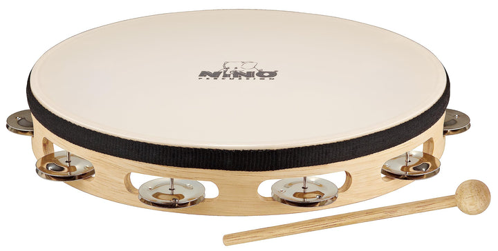 Nino Percussion NINO25 Holztamburin mit Fell 25,4 cm (10 Zoll) einreihig