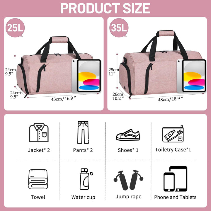Sporttaschen für Damen und Herren, 35L Reisetasche Duffel Bag Übernachtungstasche mit Schuhfach &amp; Na