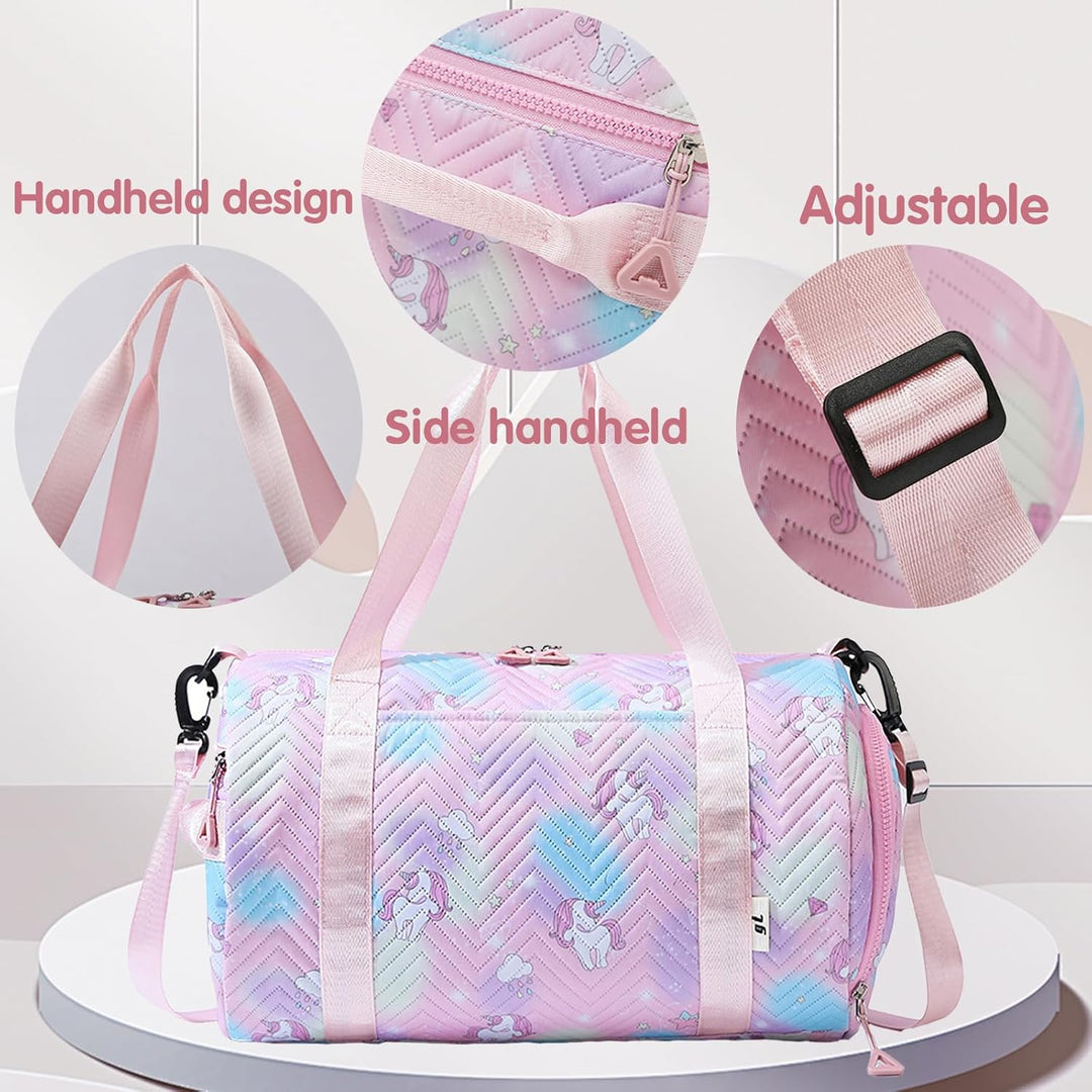 YOUYIKE Sporttasche Mädchen, Einhorn Yogatasche, Reisetasche Kinder, Schwimmtasche, Wasserdicht Turn