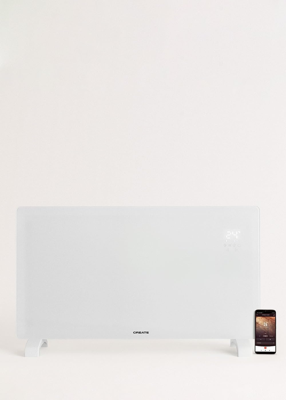 CREATE/WARM CRYSTAL 2500W / Weisser elektrischer Glaskonvektor, WiFi, einstellbare Leistung, leiser