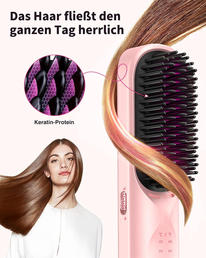 Bopcal Glättbürste Kabellos 10000mAh, 3 in 1 Haarglätter Bürste mit Millionen Negative Ionen, Wieder