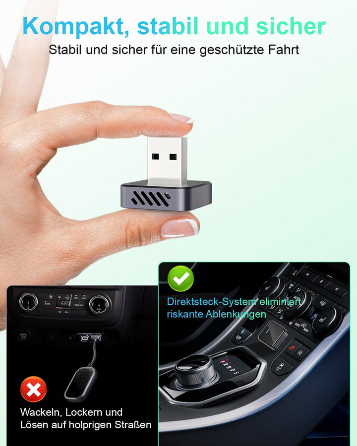 Nano Wireless CarPlay Adapter für iPhone, Wandelt kabelgebundenes CarPlay in kabelloses um, Stabile