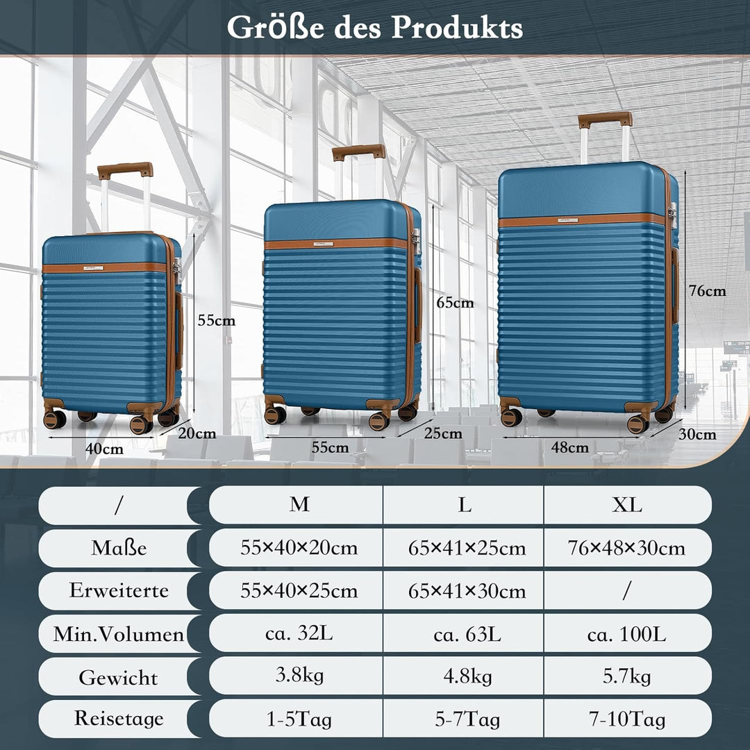 Joyway Kofferset 5tlg von ABS Hartschalen Erweiterbar Trolley Kofferset mit 4 Rollen und TSA-Schloss