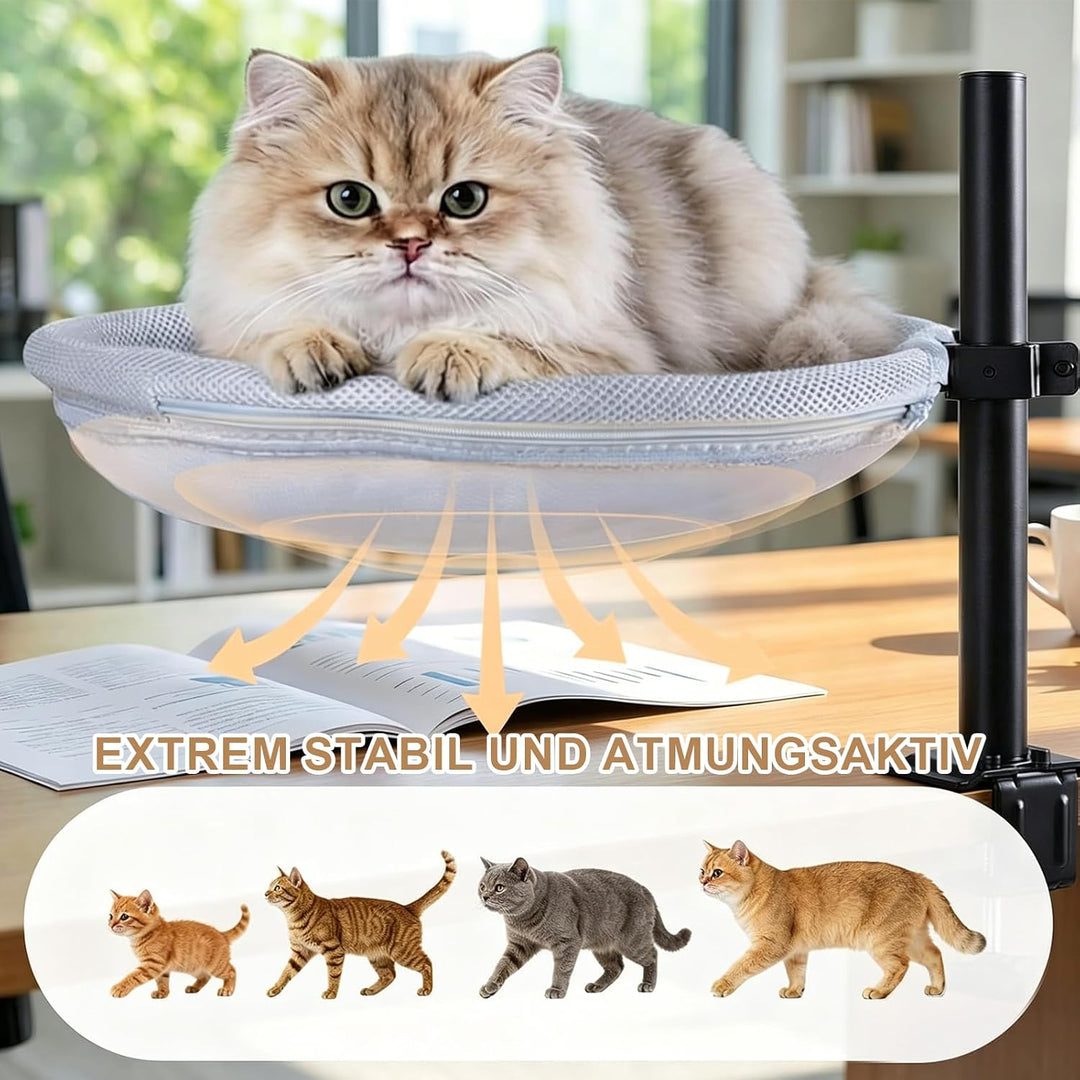 Katzenbett Schreibtisch Katzenplattform 360° Drehbar Höhenverstellbar | Katzenhängematte mit Grau Ne