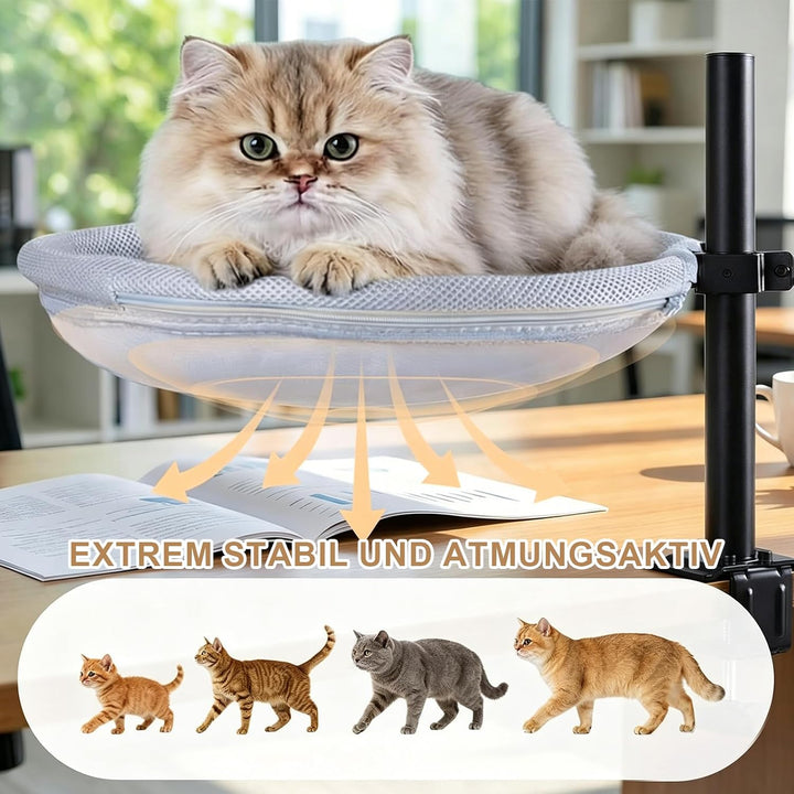 Katzenbett Schreibtisch Katzenplattform 360° Drehbar Höhenverstellbar | Katzenhängematte mit Grau Ne