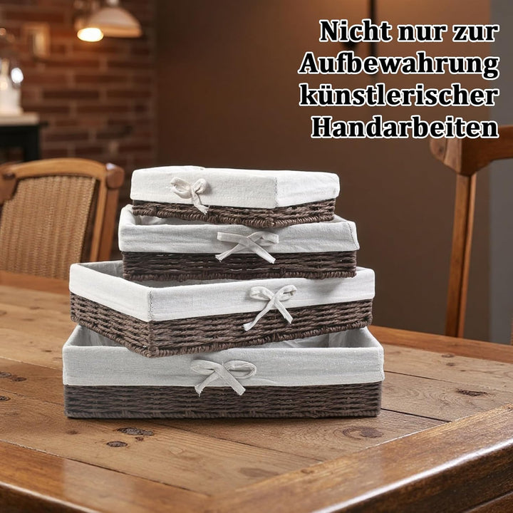4er Set Brotkörbchen mit Baumwolleinsatz, 4 Grössen Brötchenkorb | mit Innen Metallrahmen | Brotkorb
