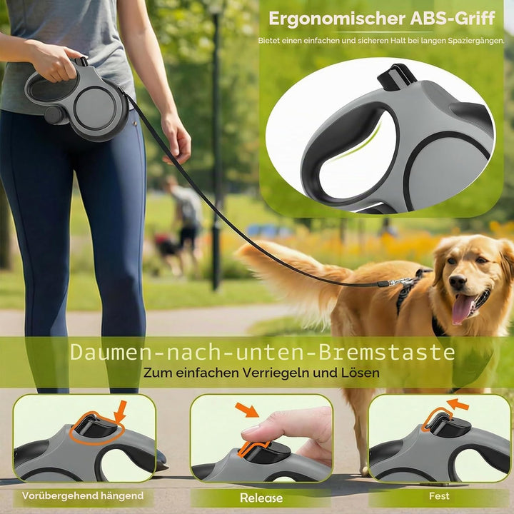 Hundeleine 8m, Robuste Rollleine für Hunde bis 50kg/110lbs, Flexileine mit Bequemen Griff &amp; Kotbeute