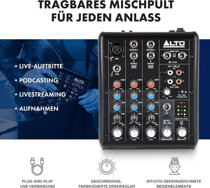 Alto TrueMix 500 Mischpult mit XLR Mic In und USB Audio Interface für Podcasting, Live Performance,