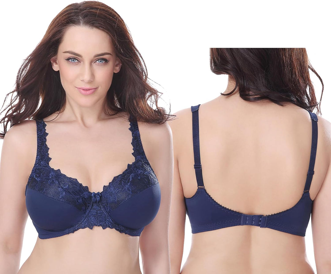 Curve Muse Damen Übergrösse Minimizer Bügel-BH mit Stickspitze - 2er Pack 75C Marine,weiss,grau(3er