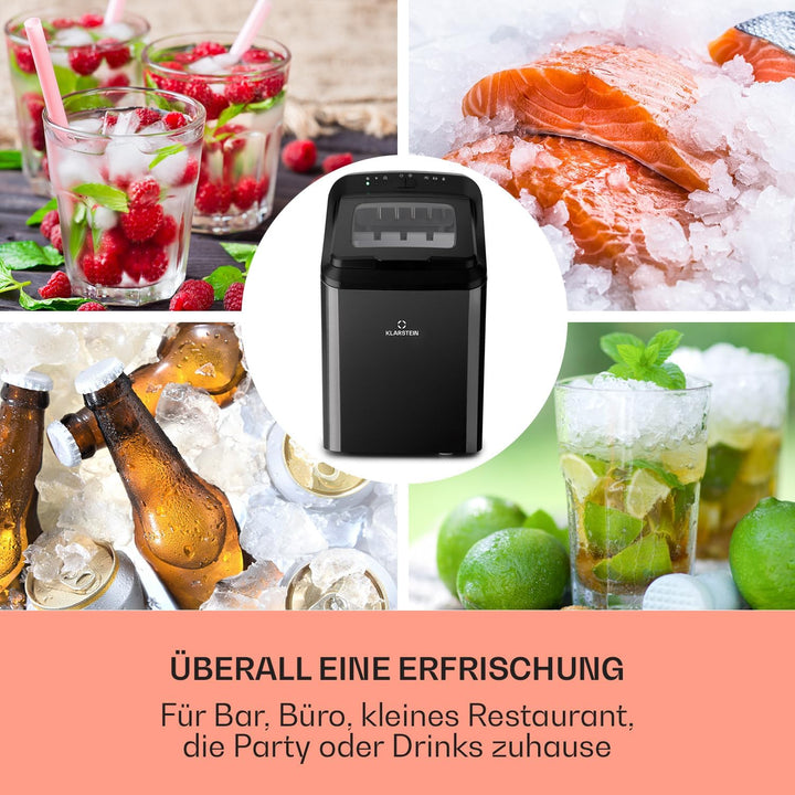 Klarstein Partytime Eiswürfelmaschine - 15kg/24h, 2 Eiswürfelgrössen: S &amp; L, Produktionszeit in 7 Mi