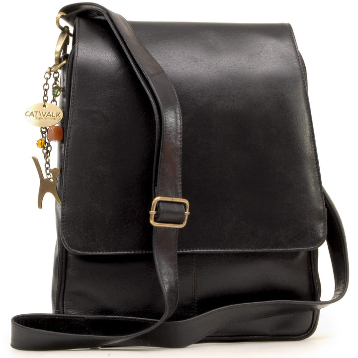 Catwalk Collection Handbags - Leder - Grosse Umhängetasche/Arbeitstasche/Schultertasche - CITY Schwa