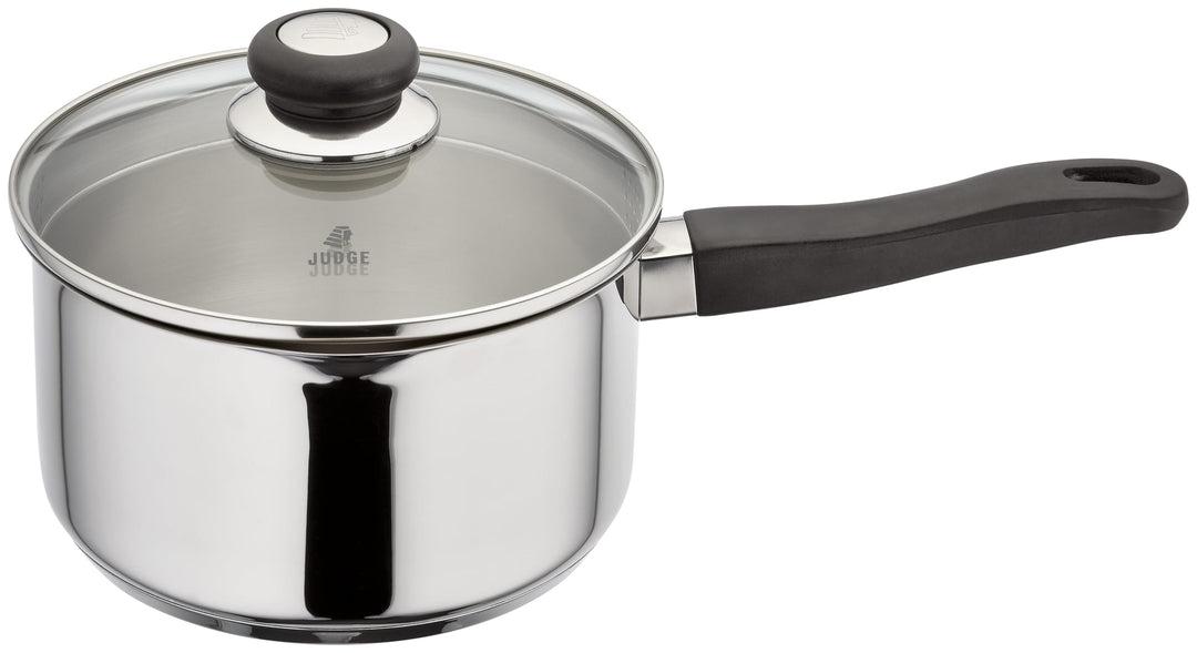 Judge Vista Grosser Kochtopf aus Edelstahl mit Abgiessrand, 20 cm, 3L Bruchsicherer Siebdeckel aus G