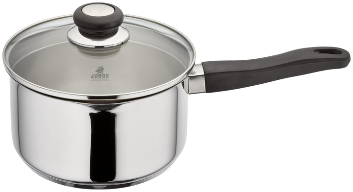 Judge Vista Grosser Kochtopf aus Edelstahl mit Abgiessrand, 20 cm, 3L Bruchsicherer Siebdeckel aus G