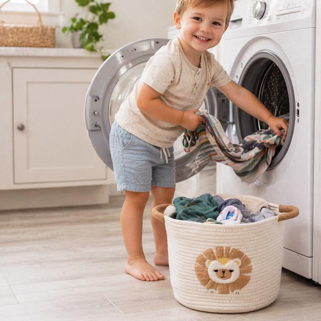 Aufbewahrungskorb Kinder Korb Geflochten Wäschekorb Kinderzimmer Wickeltisch Organizer Korb Mit Löwe