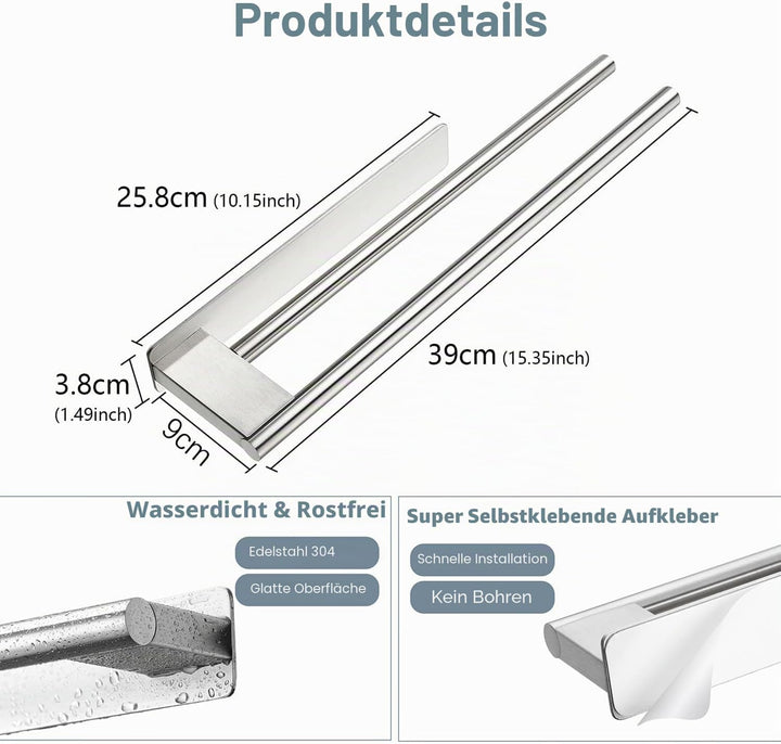 OETAMS Handtuchhalter Ohne Bohren Silber Doppelt Selbstklebend Handtuchstange Zweiarmig Badetuchhalt