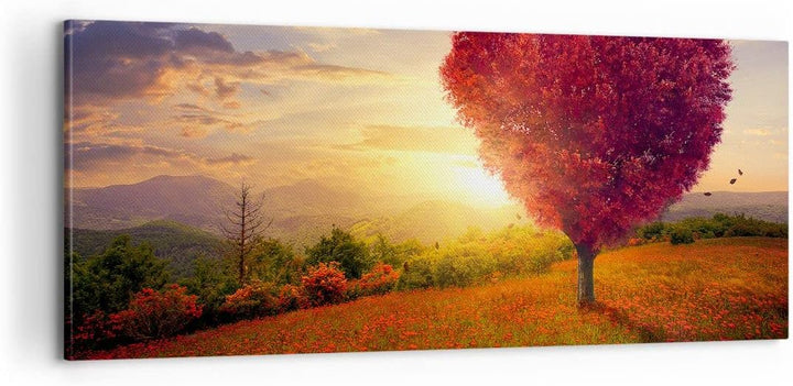 Panorama Bilder auf Leinwand 100x40cm Leinwandbild Baum Wiese Blume Gross Wanddeko Bild Schlafzimmer