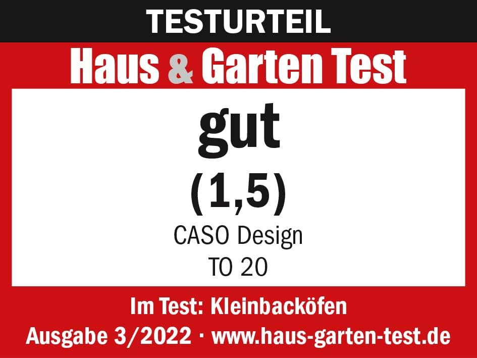 CASO TO 20 - Design Backofen, 5-fach Funktion: Umluft, Drehspiess mit Motor, Oberhitze, Unterhitze,