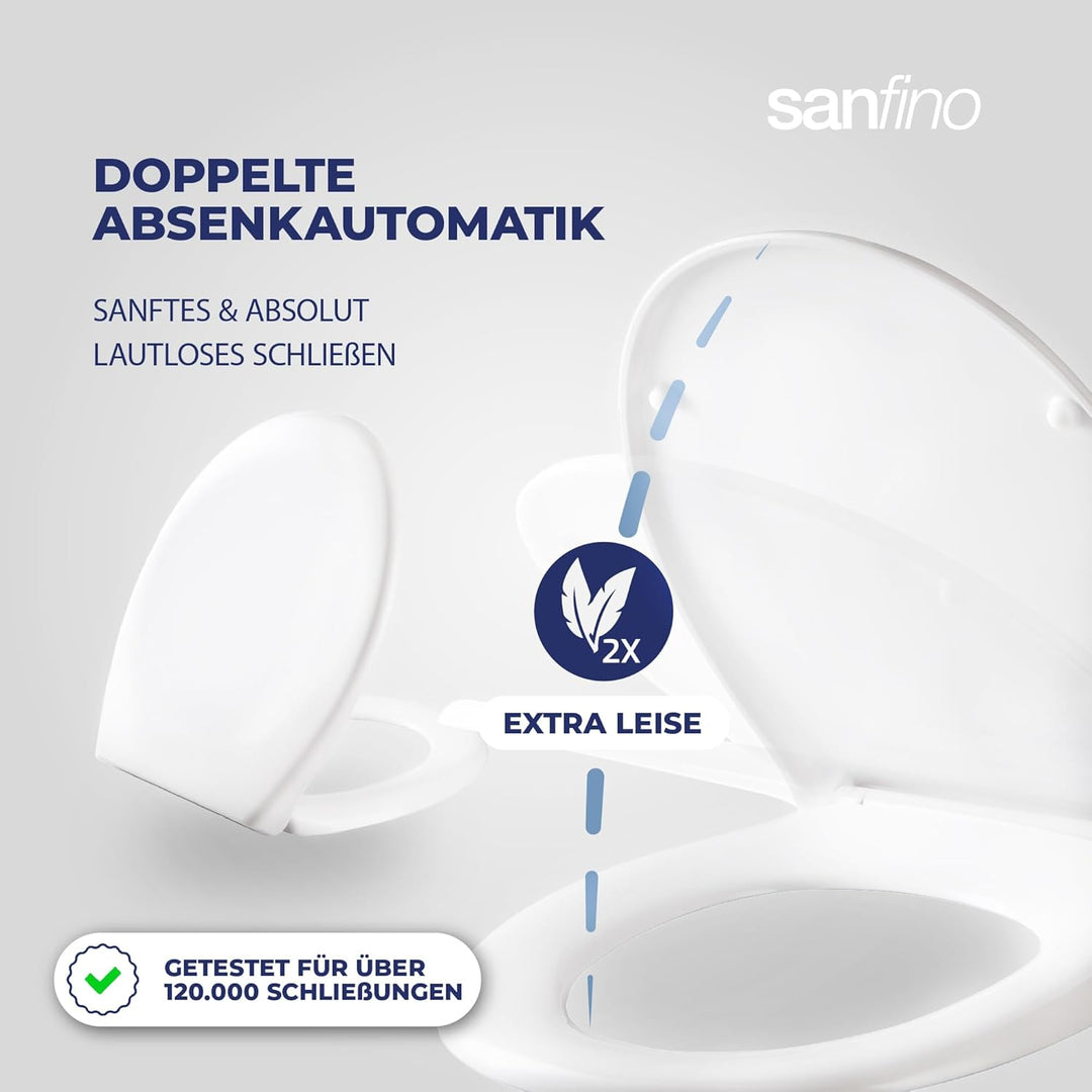 SANFINO® Premium WC Sitz mit Absenkautomatik oval – 5 Jahre Garantie – TÜV geprüfter WC Sitz mit Sch