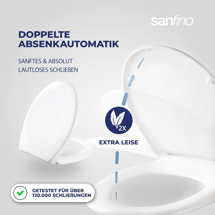 SANFINO® Premium WC Sitz mit Absenkautomatik oval – 5 Jahre Garantie – TÜV geprüfter WC Sitz mit Sch