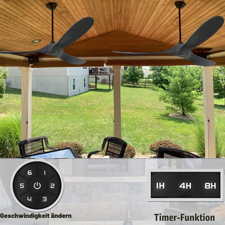 MSHENUED 132cm Schwarzer Deckenventilator ohne Licht, 52-Zoll-Deckenventilator für den Aussenbereich