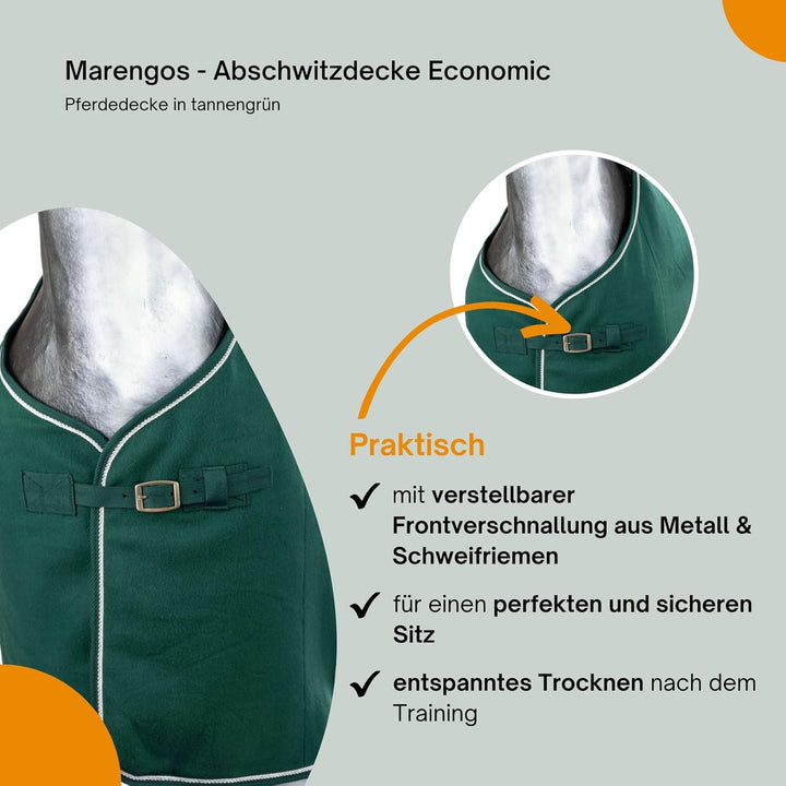 Marengos - Abschwitzdecke Economic fürs Pferd ist atmungsaktiv Fleecedecke Transportdecke tannengrün