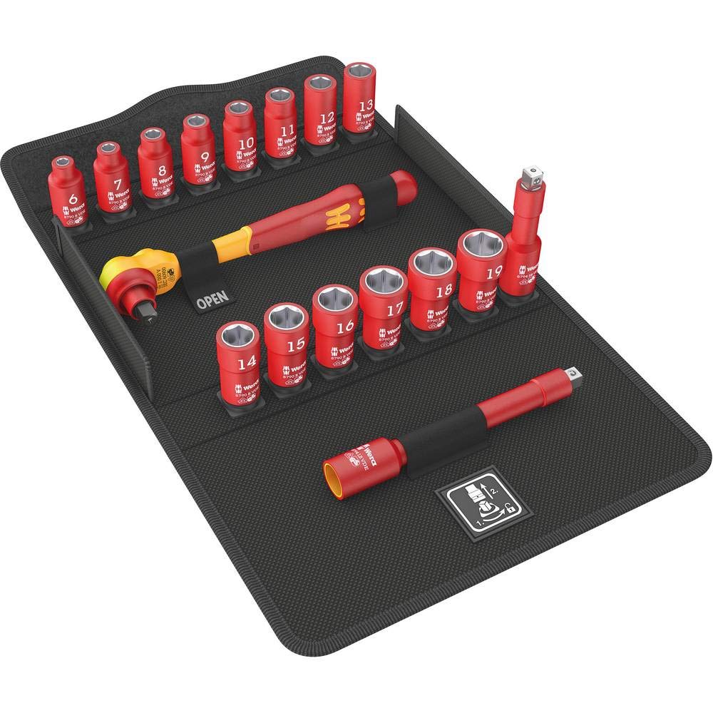 Wera 05004970001 8100 SB VDE 1 Zyklop Knarrensatz, Isoliert, Umschalthebel, 17-teilig, 3/8 Zoll Einz