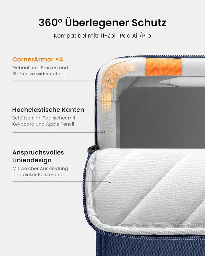 tomtoc 360° Tablet Tasche für 11 Zoll iPad Pro M4 OLED 2024, 11 Zoll iPad Air M2 2024, 11 Zoll iPad