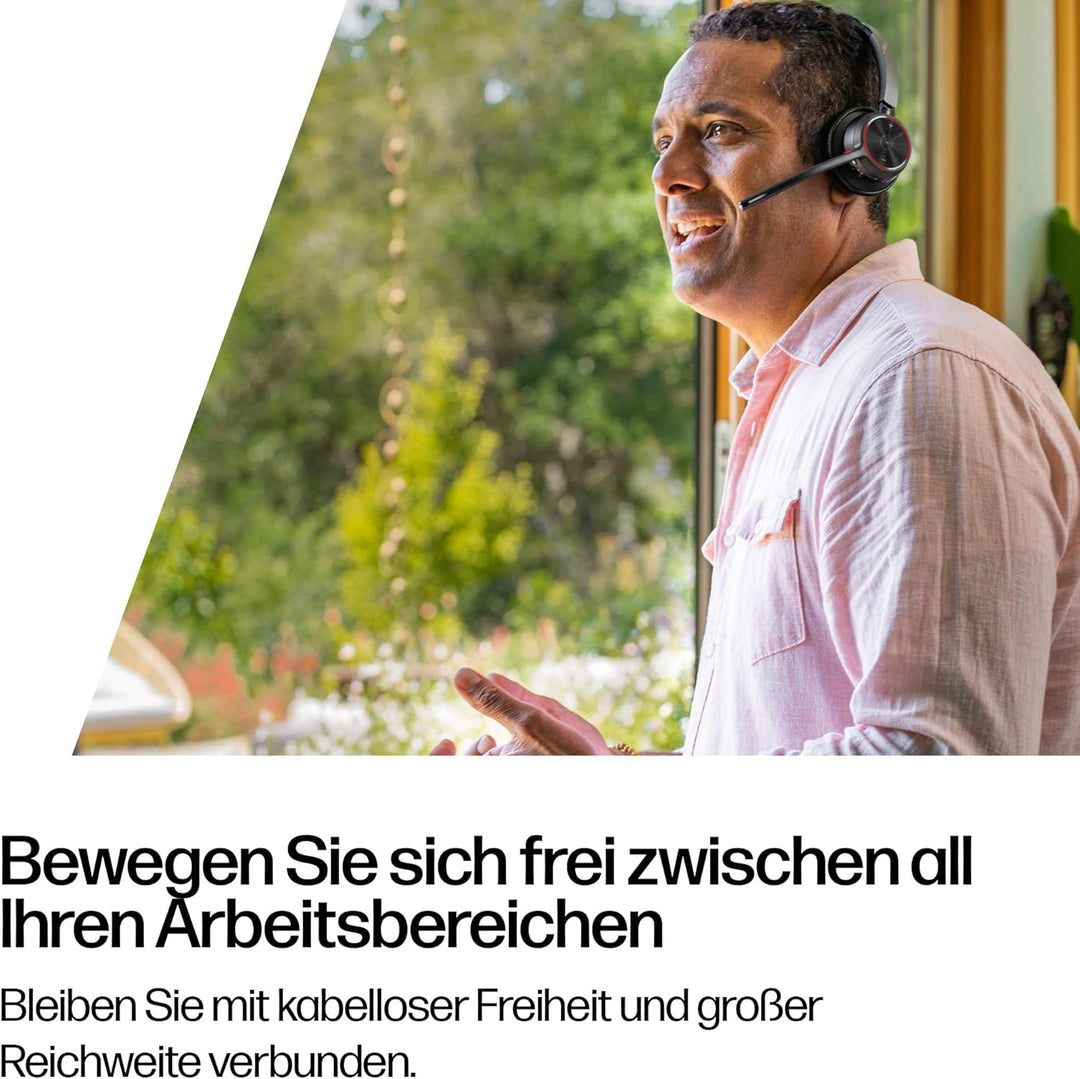 Poly Voyager 4320 UC schnurloses Headset, Stereo-Kopfhörer mit Noise Cancelling-Mikrofonarm, Verbind