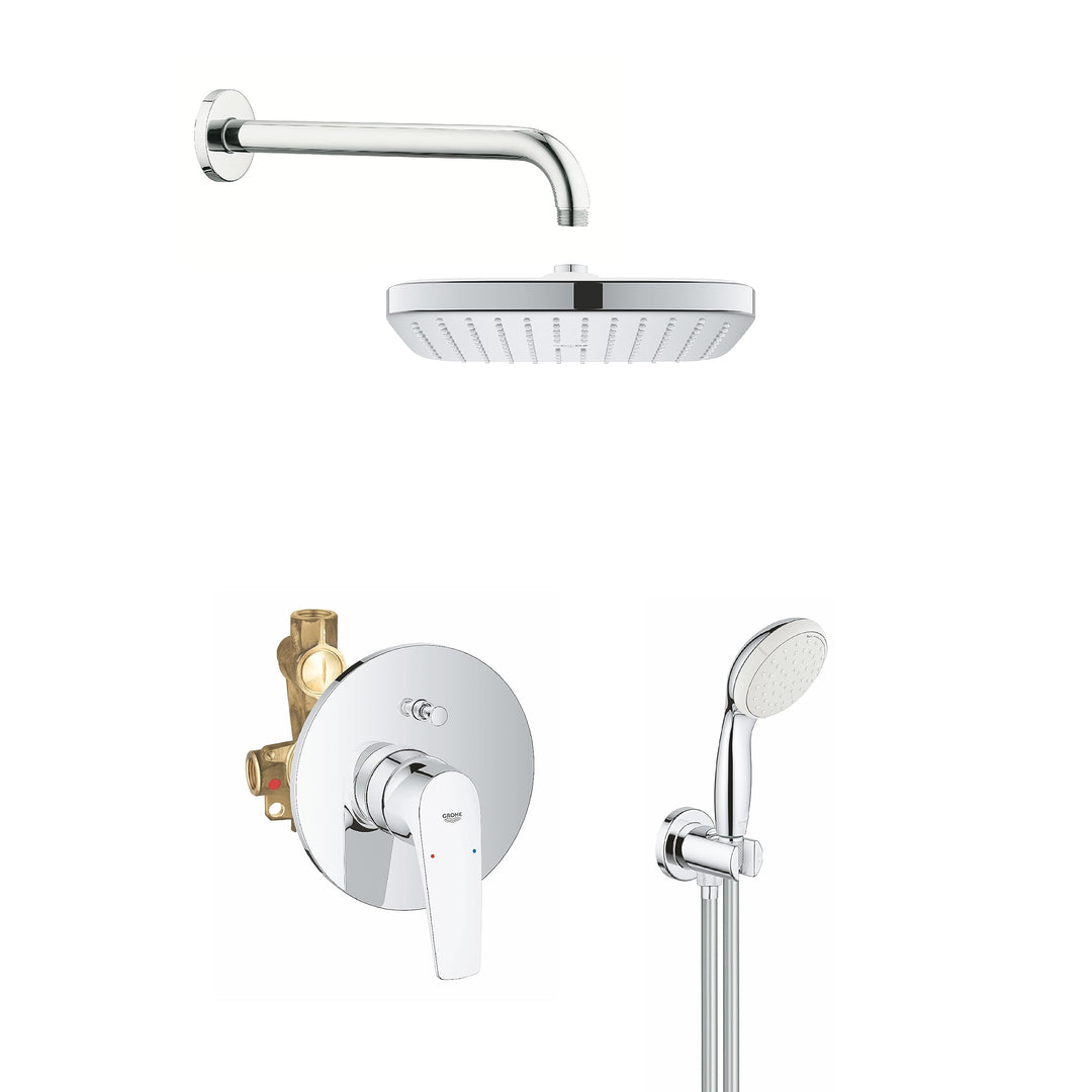 GROHE Start Flow - Installationsset (inkl. Wannen- Einhebelmischer, Wandhalterset, 250mm Kopfbruase