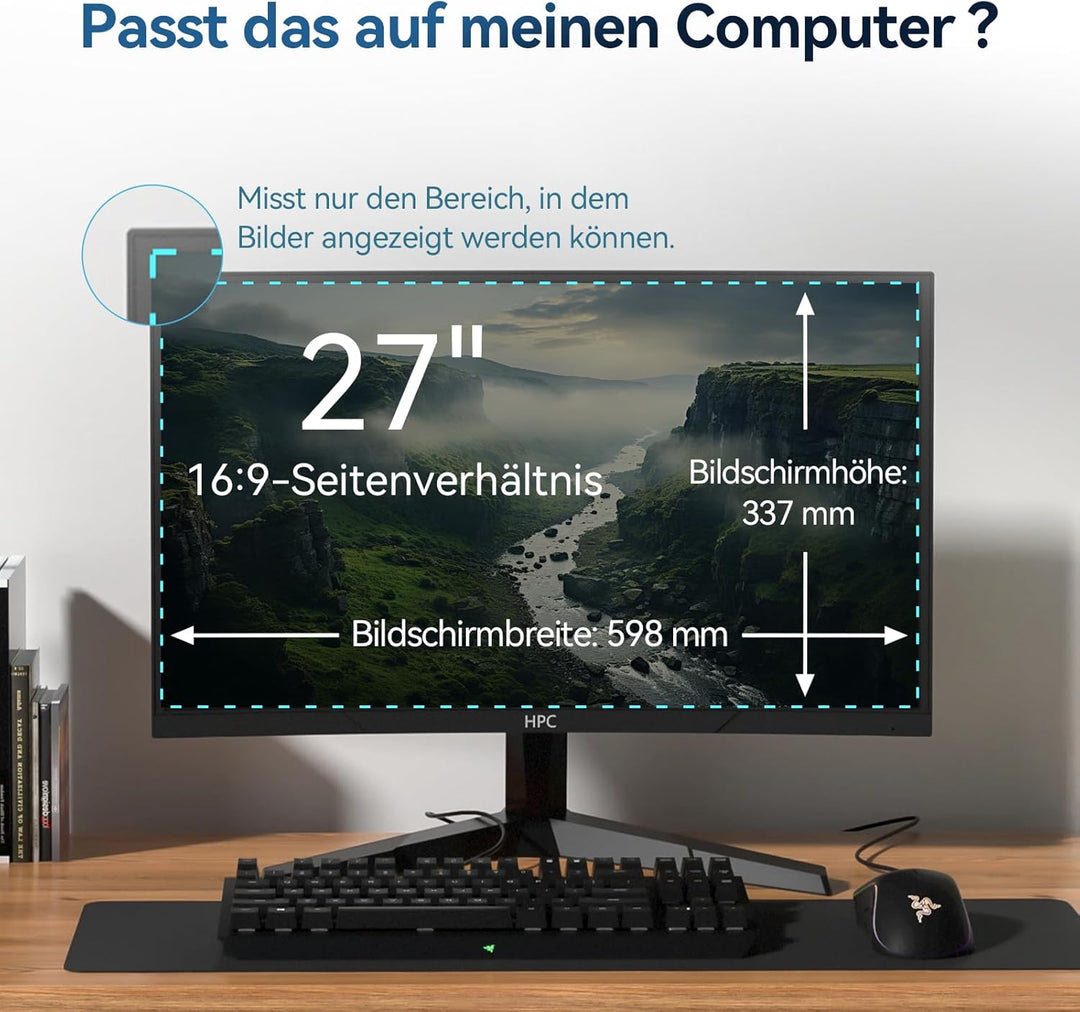 Magnetischer Computer Sichtschutzfolie 27 Zoll 16:9, Anti Blaulicht Blendschutz Displayschutz, 27" M