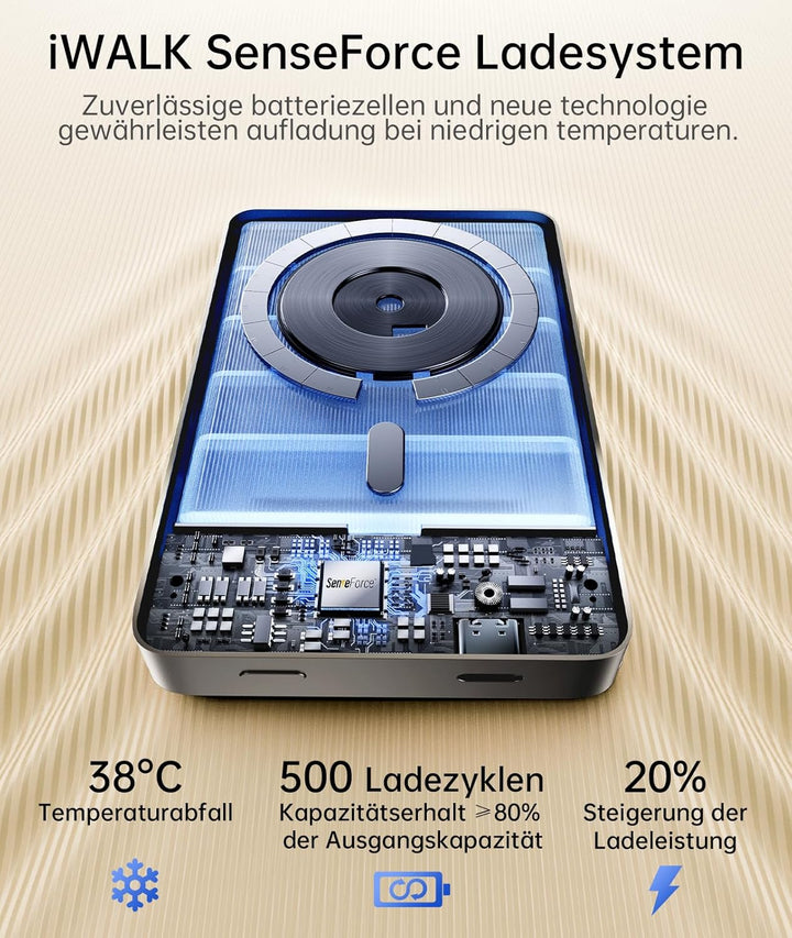 iWALK Slim Magnetische Powerbank 10.000mAh, Qi2 Zertifiziert 15W Magsafe Powerbank mit LED Display,