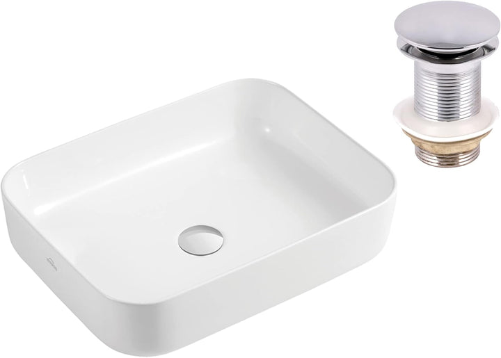 VBChome Waschbecken 51 x 40 cm Keramik Weiss Oval Pop-up ventil Click-Clack Waschtisch Handwaschbeck