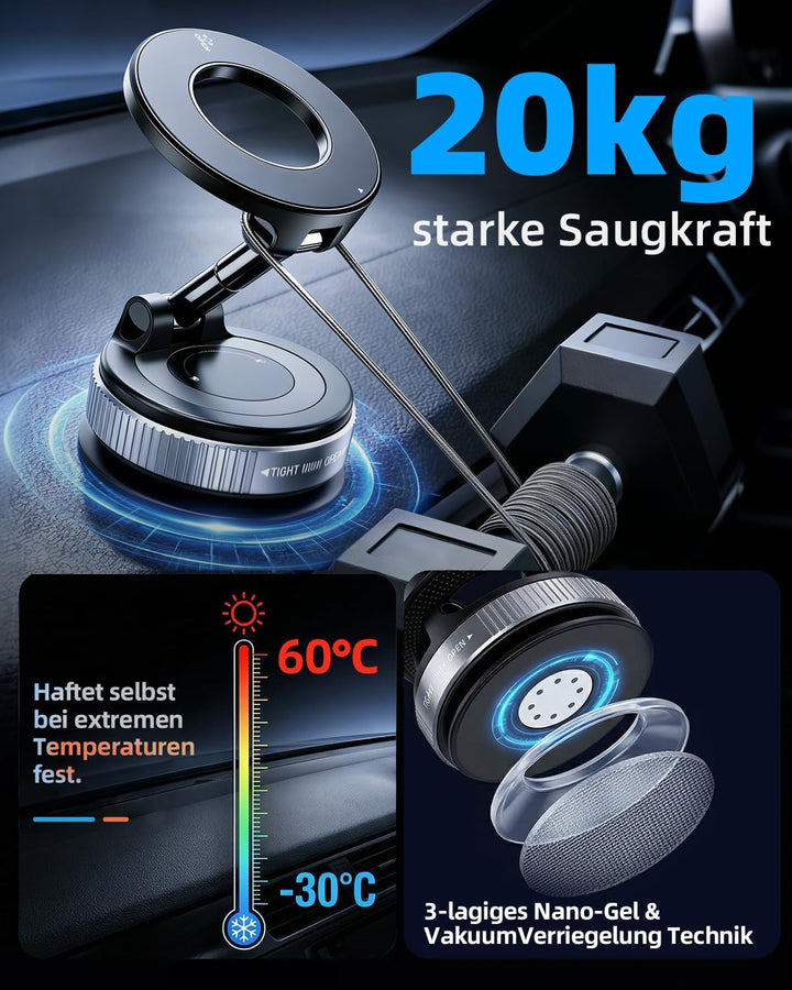 Handyhalterung Auto Magnet für Magsafe Autohalterung mit Vakuum Saugnapf N55 Magneten 360° Drehbar,