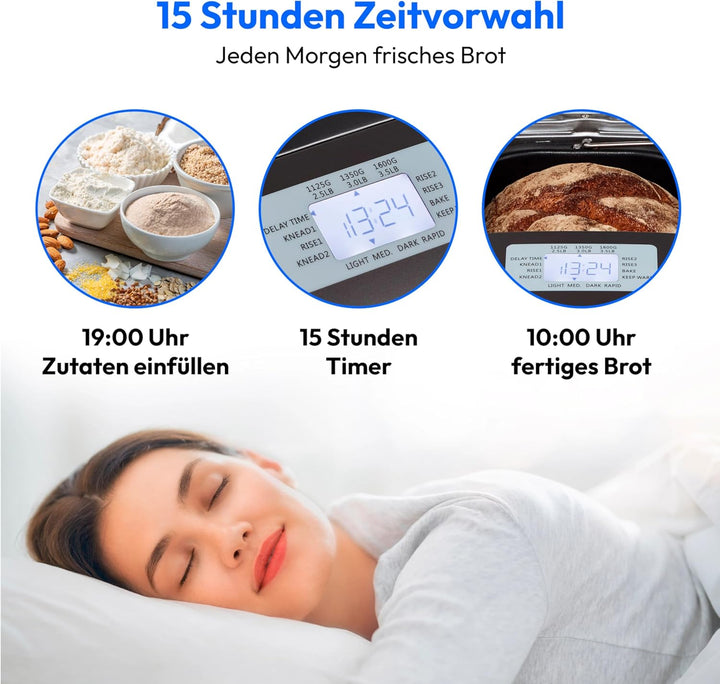 MEDION Brotbackautomat Brotbackmaschine, 950 Watt, bis zu 1600g | 20 Backprogramme, 3 Bräunungsgrade