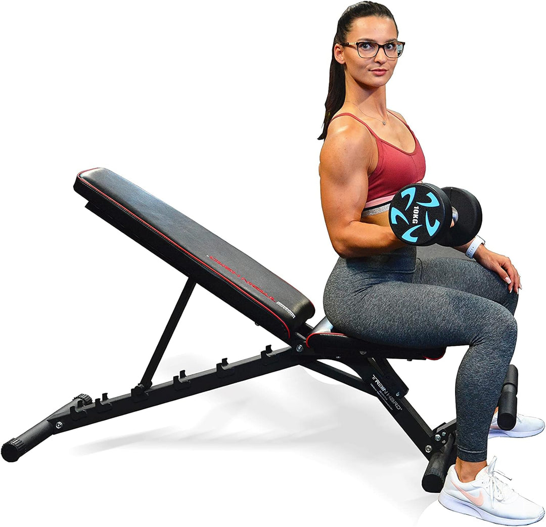 Train Hard Verstellbare Hantelbank Schrägbank mit Beinhalter für Bauchtraining, zertifizierte Premiu