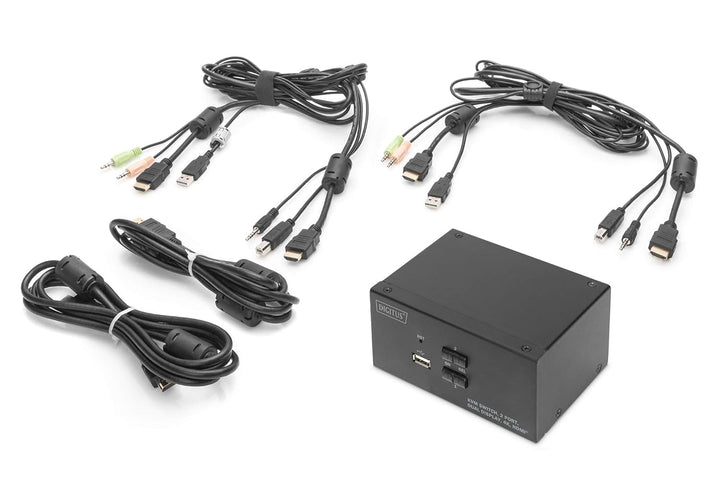 DIGITUS KVM-Switch HDMI – 2-Port Dual-Display – 2 PC 2 Monitore – 1x Maus, Tastatur &amp; Audio für 2 Co