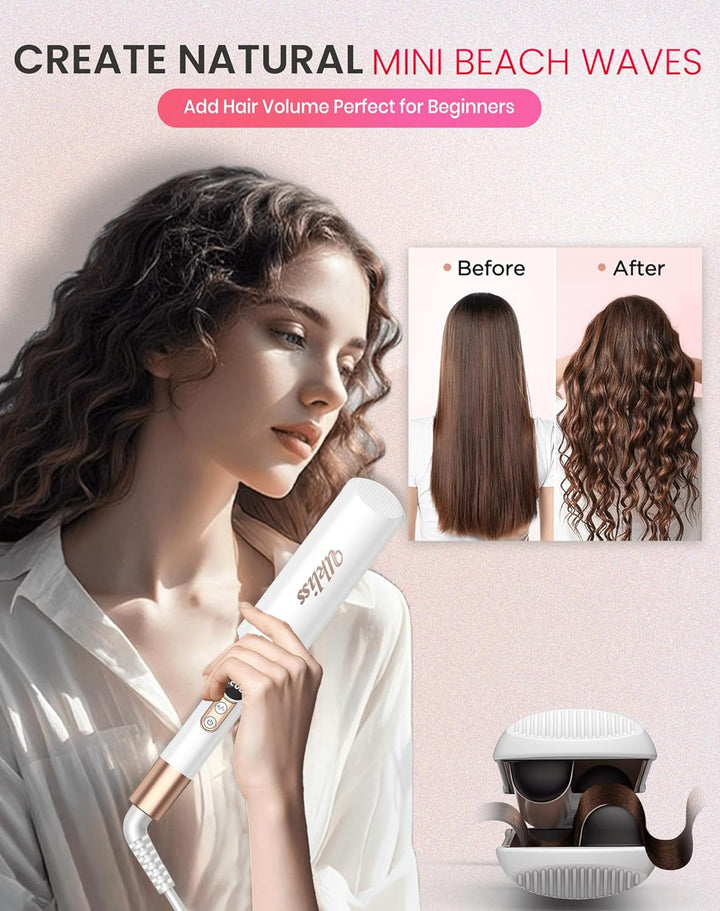 UKLISS Welleneisen, Pro Mini Welleneisen für Haare LCD-Anzeige 120-210℃, Reisegrösse Beach Waves Loc