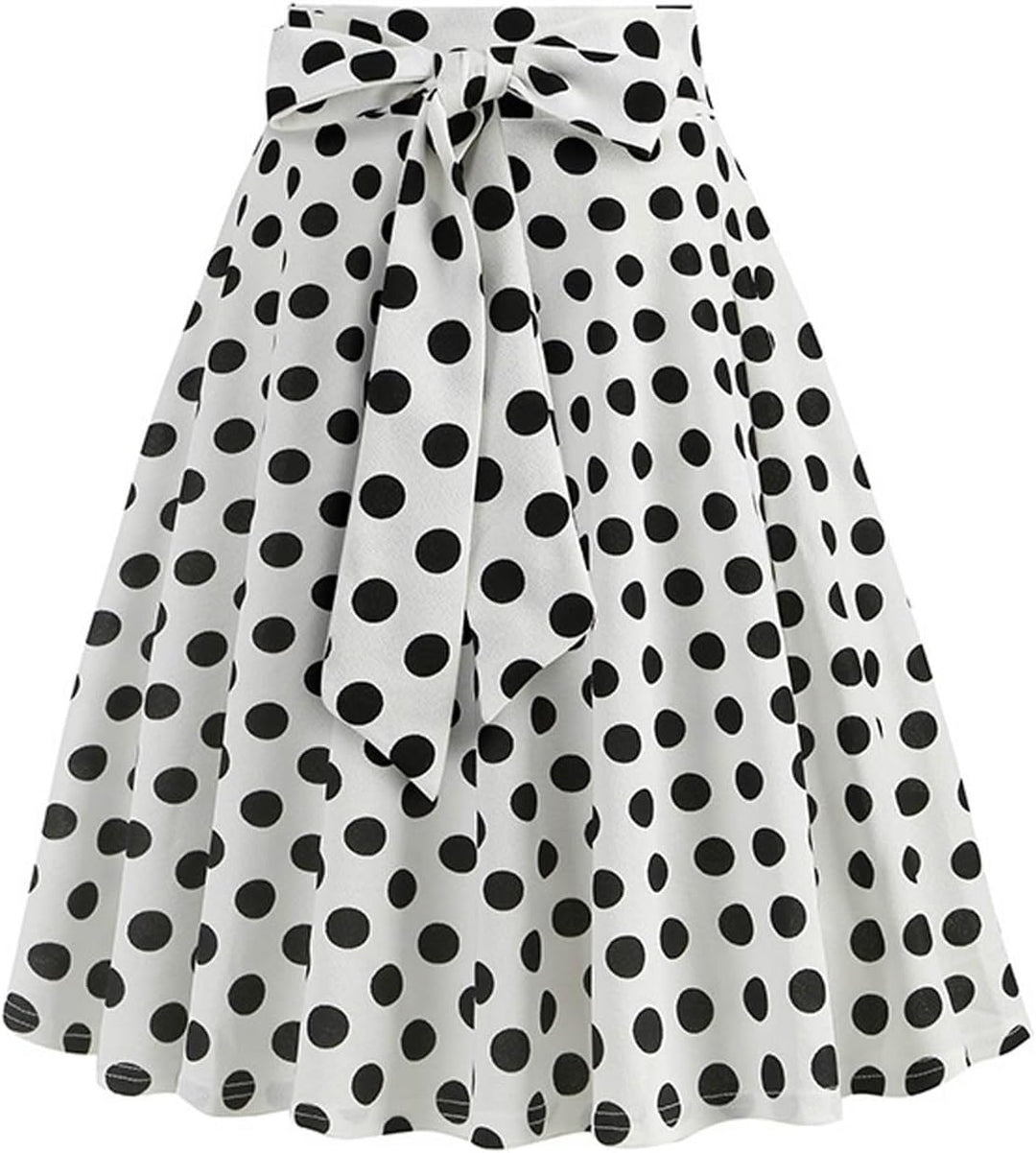 Dunkelblau Damen im französischen Retro-Stil, lässig, modisch, gepunktet, mit Gürtel Dalmatiner Kost