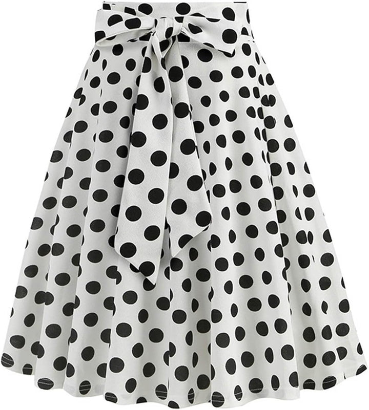 Dunkelblau Damen im französischen Retro-Stil, lässig, modisch, gepunktet, mit Gürtel Dalmatiner Kost