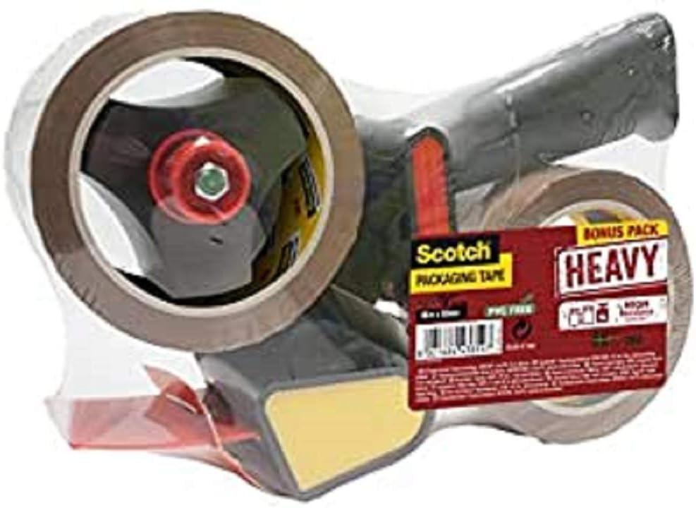 Scotch HV5066DB Handabroller HEAVY, 50 mm x 66 m, inklusiv 2 Rollen Klebeband, braun + HV5066FB Verp