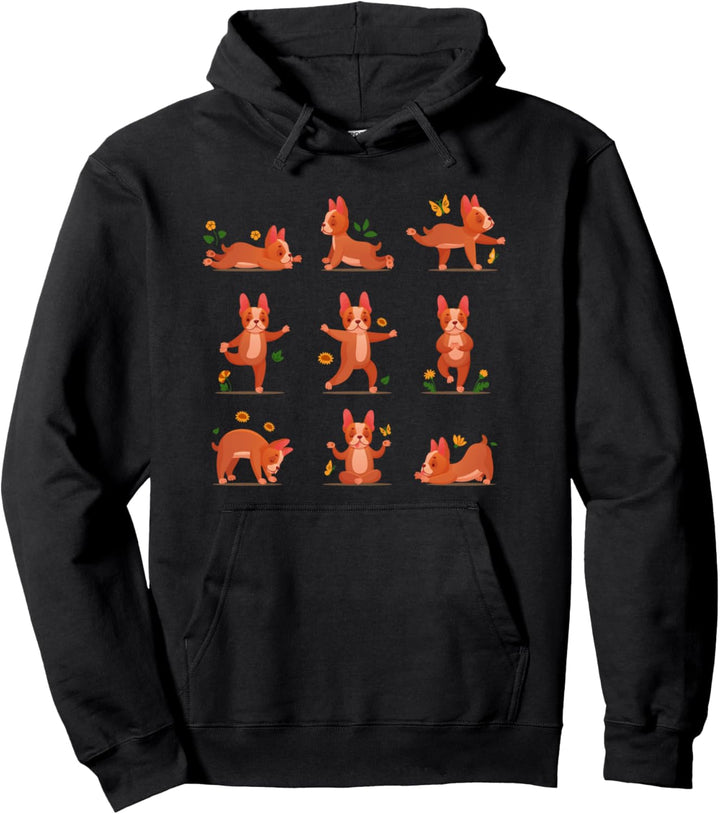Yoga mit dem Hund französische Bulldogge Yoga Pullover Hoodie