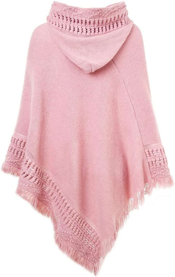 Ferand Damen Poncho mit Kapuze und gehäkeltem Cape mit Fransensaum für Herbst Winter Einheitsgrösse