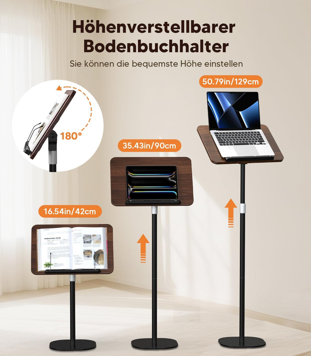 TURNRISE 2 in 1 Buchständer Book Stand Höhenverstellbarer Buchhalter für Boden/Tisch mit XXL-Platte