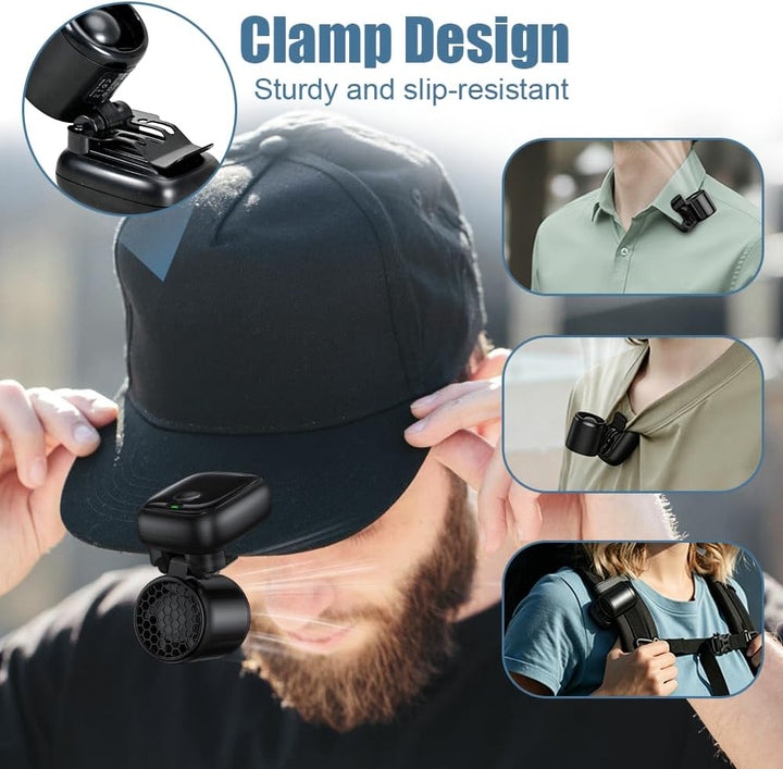 DONGKER Mini Clip-Ventilator für Baseball Cap, Freihändig Tischventilator | 1200mAh USB wiederauflad